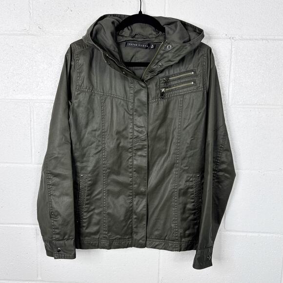 Uniqlo Coated Cloth Hooded Utility Jacket Women’s Medium Olive Green - Picture 1 of 5